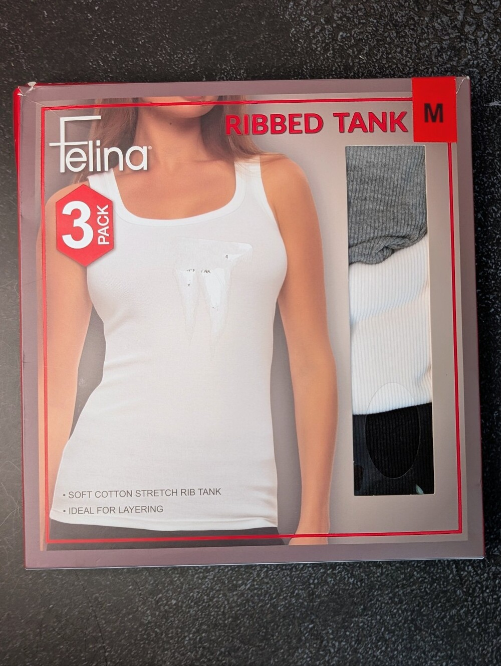 Felina Ribbed Tank Trio - White, Gray, Black